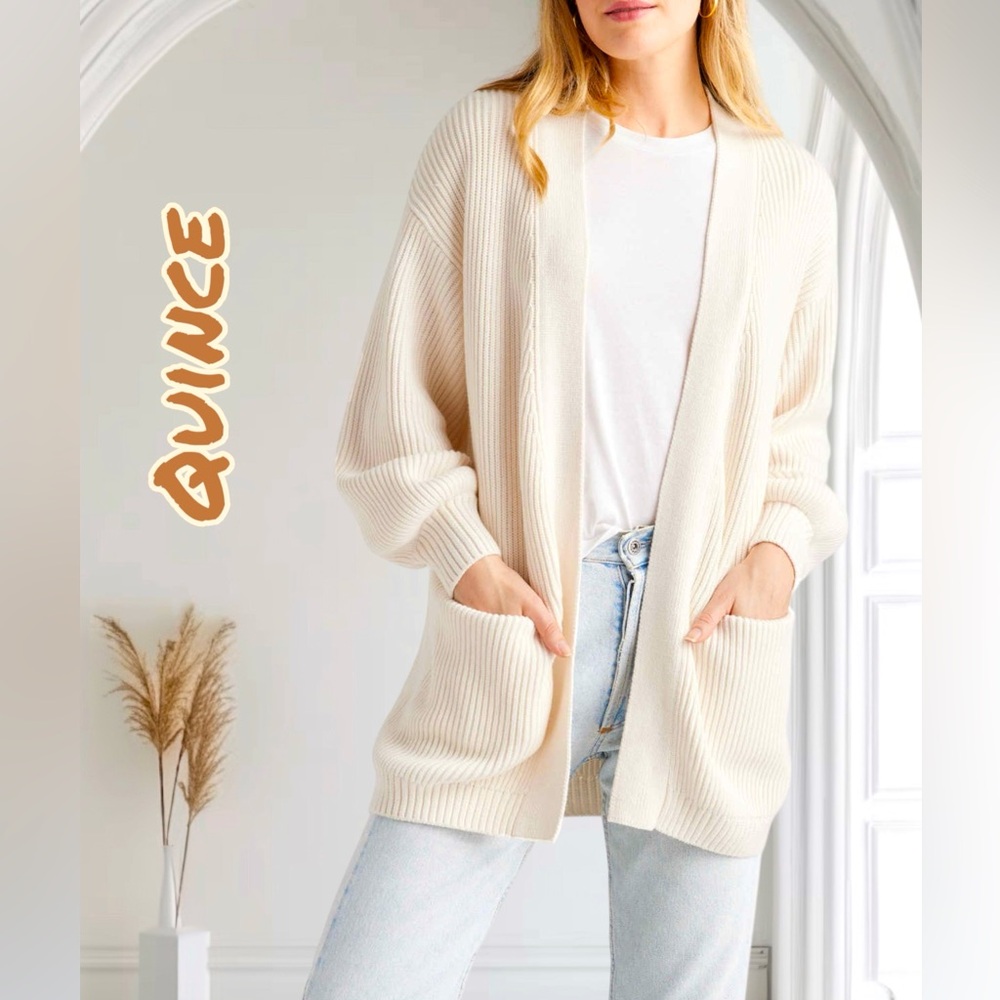 Quince Women's Ivory 100% Organic Cotton Oversized Cardigan - Size S